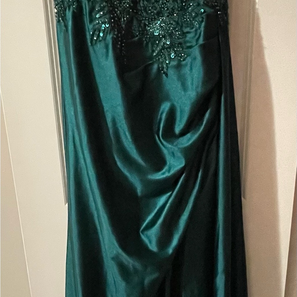 Green Strapless Slit Gown for Prom - Picture 3 of 4
